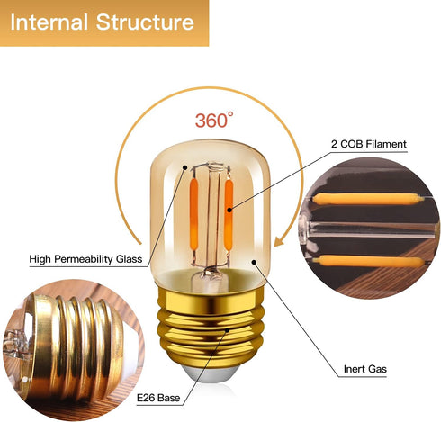 E26 LED Amber Night Light Bulbs 1W, T28 Mini Edison Tube Lamp 2200K Warm, 10W Incandescnet Equivalent,Non-Dimmable Replacement Decorative Bulb Ove...