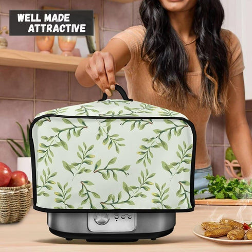 Crock Pot Cover Dust Protection Slow Cooker Cover for Kitchen Countertop, Green Leaf Appliance Cover with Top Handle and Accessories Pocket...