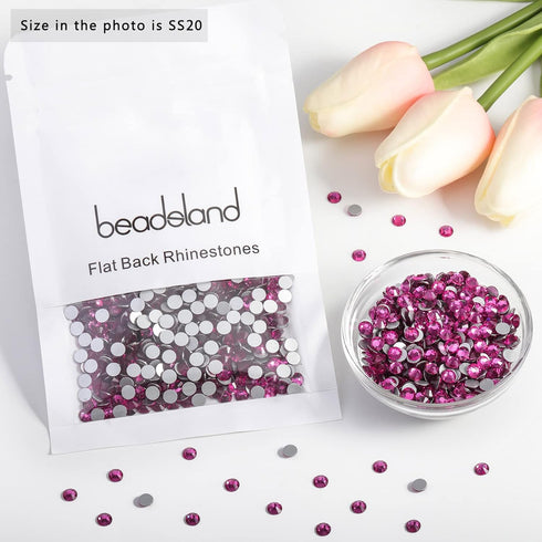 Beadsland 1440pcs Flat Back Crystal Rhinestones Round Gems for Nail Art and Craft Glue Fix, Fuchsia,SS20,4.6-4.8mm...