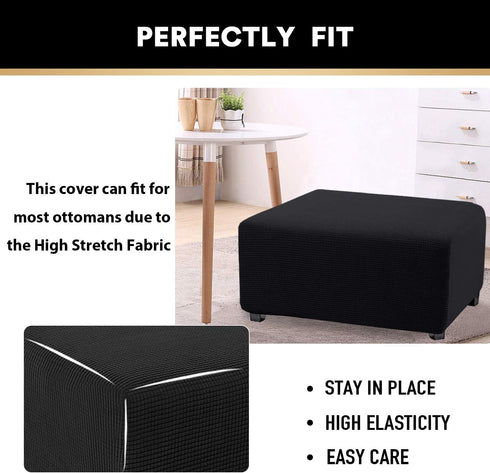 PrinceDeco Stretch Ottoman Cover Ottoman Slipcovers Rectangle for Living Room Foot Stool Stretch Covers to Fit Ottoman Foot Rest, Thick Checked Ja...