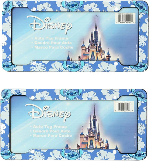 Lilo & Stitch Blue Hawaiian White Hibiscus Flowers Disney Auto Car Truck SUV Vehicle Universal-fit License Plate Frame - Plastic - Pair...