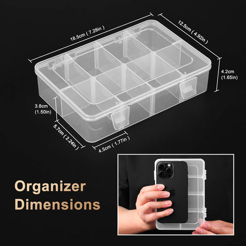 QUEFE 2 Pack 8 Grids Bead Organizers and Storage, Plastic Organizer Box with Removable Dividers Tackle Box Organizer for Candies Snacks Electronic...