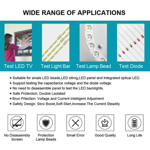 LED Light and TV Backlight Tester,LED Strip Lamp Beads Repair Testing Tool with Gold Plated Pin and Power Cable 0-300V Adaptive Voltage, Suitable ...