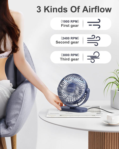 SWEETFULL USB Desk Fan Small Quiet - 3 Speeds Mini Personal Portable Fan 360° Rotation Adjustable, 5 Inch Office Table Cooling Gadgets on Desktop ...