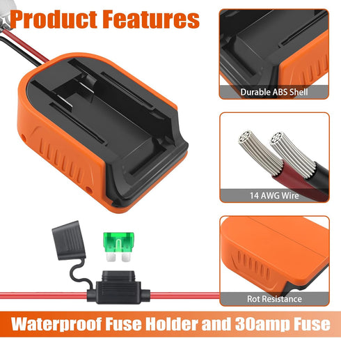 ?2 Packs?Power Wheel Adapter for Black+Decker 20V MAX Lithium Battery Adapter Power Wheels Battery Converter Kit with Fuses & Wire Terminals, 12AW...