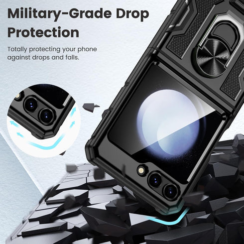 Caka for Z Flip 5 Case, Galaxy Z Flip 5 Case with Screen Protector & Hinge Protection & 360°Rotate Ring Stand, Full Body Protective Case for Samsu...