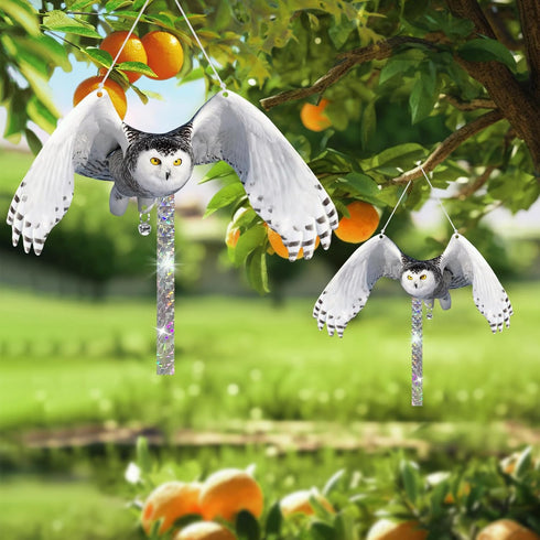 Owls to Keep Birds Away: 4Pcs Fake Owls with Reflective Tape for Garden Patio, Bird Scare Reflective Hanging Decoration to Keep Birds Pigeon Woodp...
