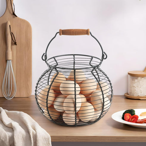 Egg basket-Farmhouse Round Wire Egg Baskets for Fresh Egg With Handle,Metal Egg Collecting Basket for Gathering Fresh Egg,Basket for Countertop Ho...