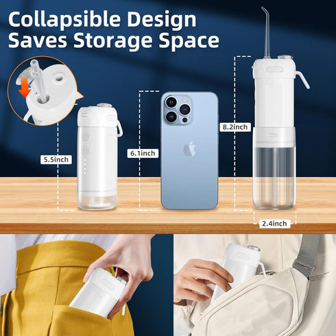Portable Water Flosser for Teeth, Oral Irrigator, Cordless Mini Water Dental Flosser with Telescopic Water Tank, IPX7 Waterproof, Home & Travel Te...