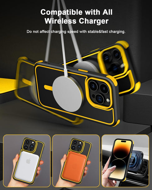 for iPhone 14 Pro Case, Compatible with MagSafe, Crystal Clear Case with Magnetic Ring, Multicolor Protective Shockproof Bumpers, Not Yellowing Sl...
