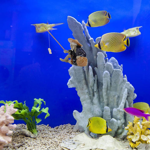 DOITOOL Mini Fisherman Figurine, Miniature Ceramic Fisherman Bonsai Figurine, Chinese Mudman Sitting Fishing Garden Statue Ornament for Micro Land...