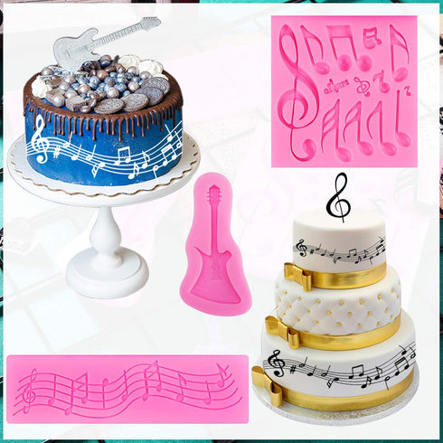 5 Pieces Music Note Fondant Mold Music Note Lace Mat Silicone Musical Candy Mold for Cake Decoration...