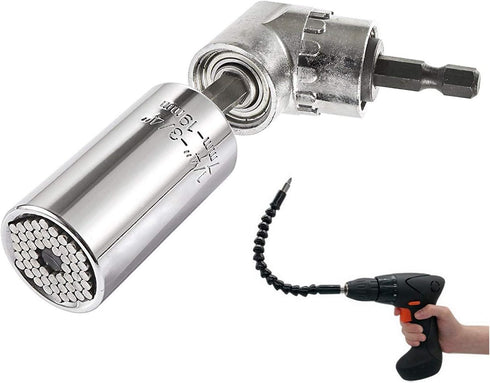 7mm-19mm Universal Socket Grip Ratchet Wrench Power Drill Adapter&105 Degree Right Angle Extension&Power Screwdriver Drill Bit Attachment&Drill Bi...