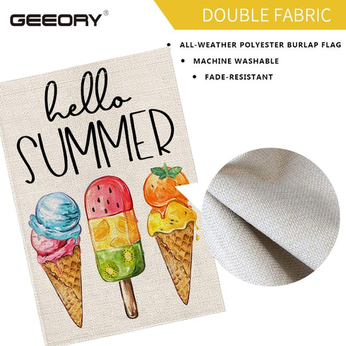 Hello Summer Garden Flag 12.5 x 18 Inch, Ice Cream Popsicle Double Sided Decorative Flag for Outside Yard Lawn Outdoor Decoration GB042-12...