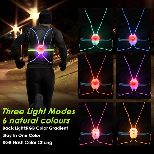 LED Reflective Vest With Front Light,Multi-Color High Visibility Reflective Running Vest, for Running or Cycling USB Charging Running Gear, Adjust...