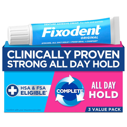 Fixodent Complete Original Denture Adhesive Cream, 2.4 oz, 3 Pack (Packaging May Vary)...