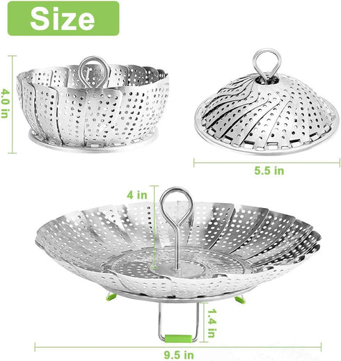 Stainless Steel Steamer Basket, Vegetable Steamer Basket for Instant Pot, Insert for Veggie/Seafood Cooking/Boiled Eggs with Safety Tool - Adjusta...