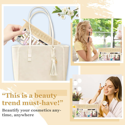 Boho Clear Makeup Letter Patch Makeup Bag STUFF Pouch, Clear Toiletry Bags Travel Small Cute Stadium Chenille Letter Cosmetic Zipper Pouch Purse, ...