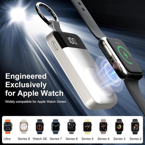 Portable Wireless Charger Compatible for Apple Watch,2000mAh Magnetic iWatch Charger Power Bank Keychain Travel Accessories LED Display for Apple ...