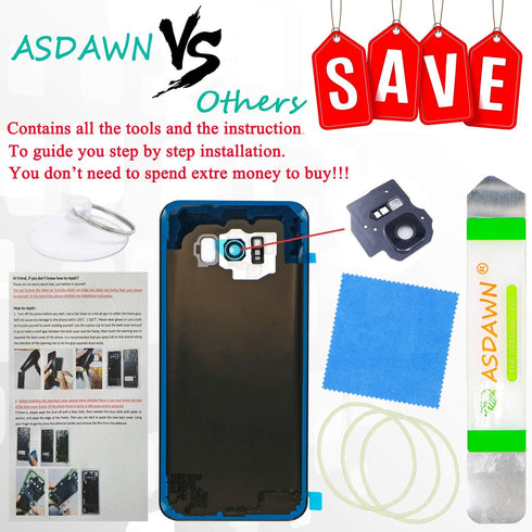 Galaxy S8+ Replacement Back Glass Panel Case with Installation Manual +Pre-Installed Camera Lens +All The Adhesive +Repair Tools for Samsung Galax...
