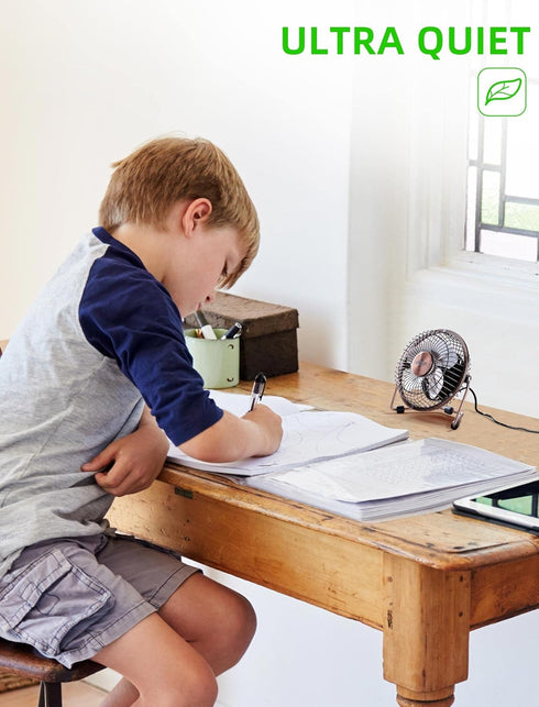 xasla 4 Inch Small USB Desk Fan, Mini Quiet Fan with Metal Construction & Strong Airflow & 360°Adjustable Tilt Angle, Personal Cooling Fan for Des...