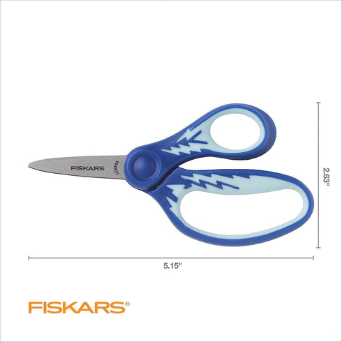 Fiskars 5" SoftGrip Pointed-Tip Scissors for Kids Ages 4-7 - Scissors for School or Crafting - Back to School Supplies - Blue Lightning...
