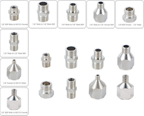 8 PCS Airbrush Adaptor Kit Compressor Connector Set 1/4 to 1/8 Threaded Plug for Connecting for Compressor and Airbrush Hose...