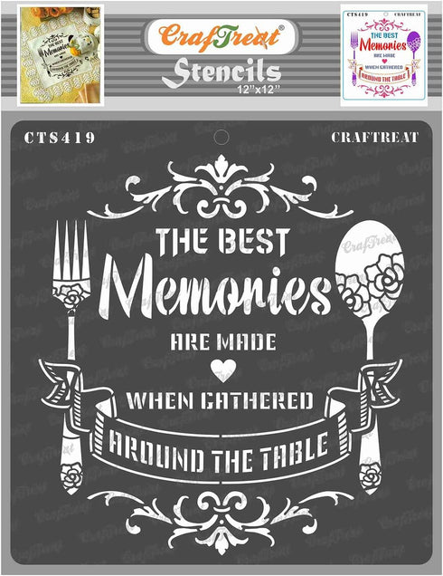 CrafTreat Kitchen Stencils for Painting on Wood, Wall, Tile, Furniture, Fabric and Floor -Dining Memories-12x12 Inches-Wall Stencils for Crafts-Qu...