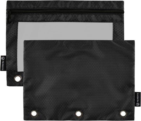 Binder Pencil Pouch 3 Ring Black Zipper Pencil Pouches Case 2 Pack Clear Window Binder Organizer for School Office...