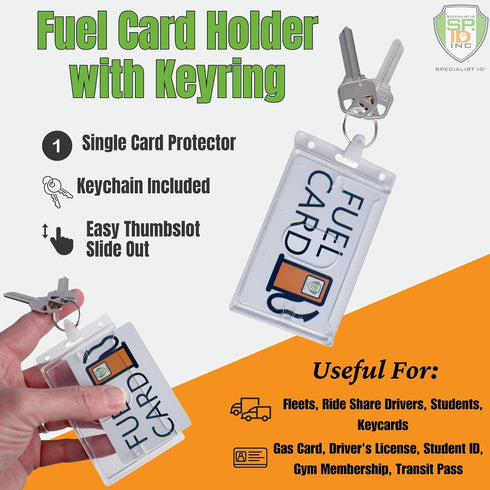 2 Pack - Rigid Fuel Card Holder with Key Ring - Clear Hard Plastic Card Protector Keychain for Fleet, Gas Cards, Company Cars and More by Speciali...