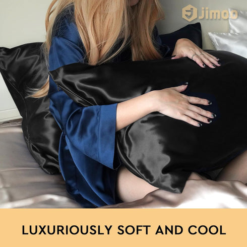 100% Mulberry Silk Pillowcase for Hair and Skin, 22 Momme Pure Natural Silk Pillow Case Both Sided with Zipper, Pillow Cover for Women Mom Men (Bl...
