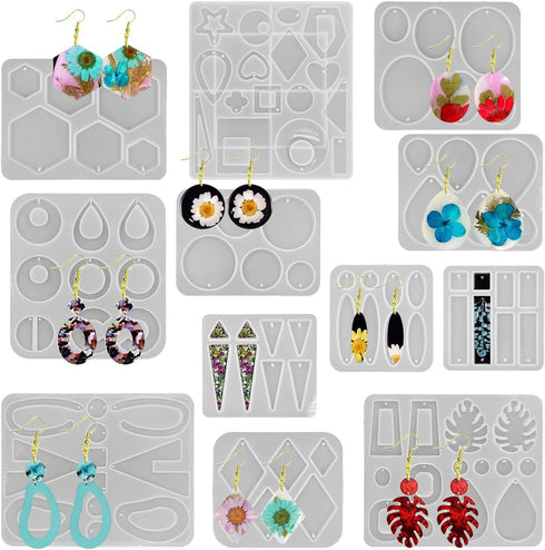 FineGood 12 Pcs Resin Molds Jewellery, Epoxy Resin Jewellery Making Kit Resin Earring Moulds Silicone Resin Moulds for Gem Pendant Necklace...