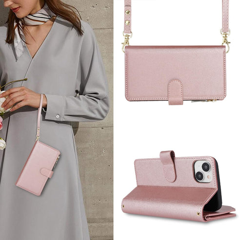 Jaorty for Apple iPhone 15 Plus Phone Wallet Case for Women with Card Holder,Crossbody iPhone 15 Plus Case with Strap Lanyard,Zipper Pocket Magnet...