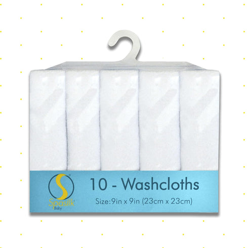 Spasilk Washcloth Wipes Set for Newborn Boys and Girls, Soft Terry Washcloth Set, Pack of 10, White, (010-WTE)...