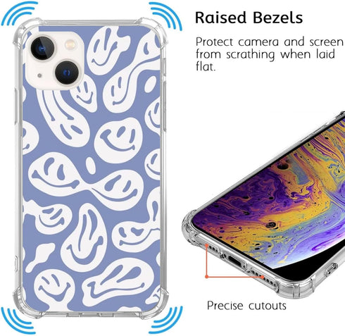 Trippy Smile Face Phone Case for iPhone 13, Cute Funny Melted Face Blue Case for Girls Women Boys Men, Unique Trendy TPU Bumper Case for iPhone 13...