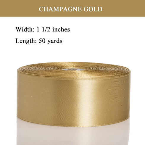 1 1/2 Inch Champaign Gold Solid Satin Ribbon, 50 Yards Craft Fabric Ribbon for Gift Wrapping Floral Bouquets Wedding Party Decoration...