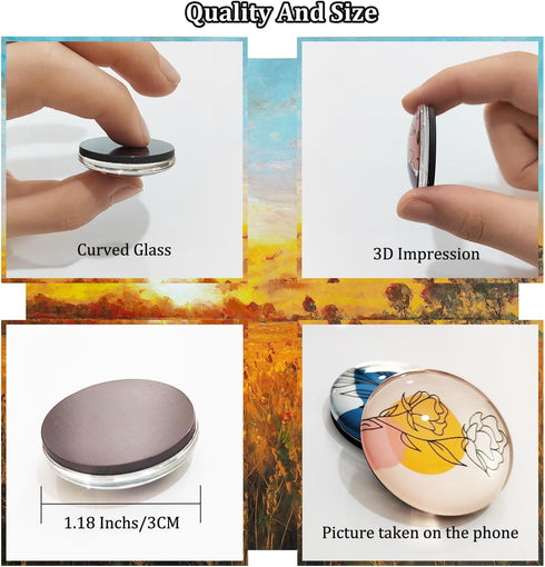 24Pcs 1.2in Round Crystal Glass Refrigerator Magnets,Line Drawing Flower Magnets for Fridge and Locker,Cute Decorative Whiteboard Blackboard Magne...
