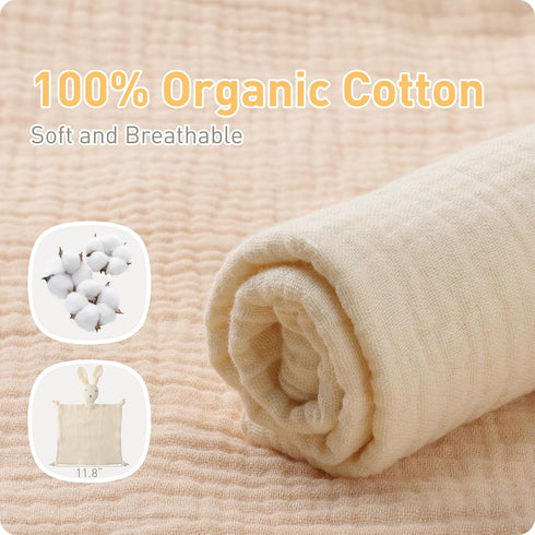 Newborn Baby Loveys Security Blanket Muslin Soft & Breathable,Organic Cotton Bunny & Lion Lovies for Baby New Born Boy Girl Unisex Baby Unique Neu...