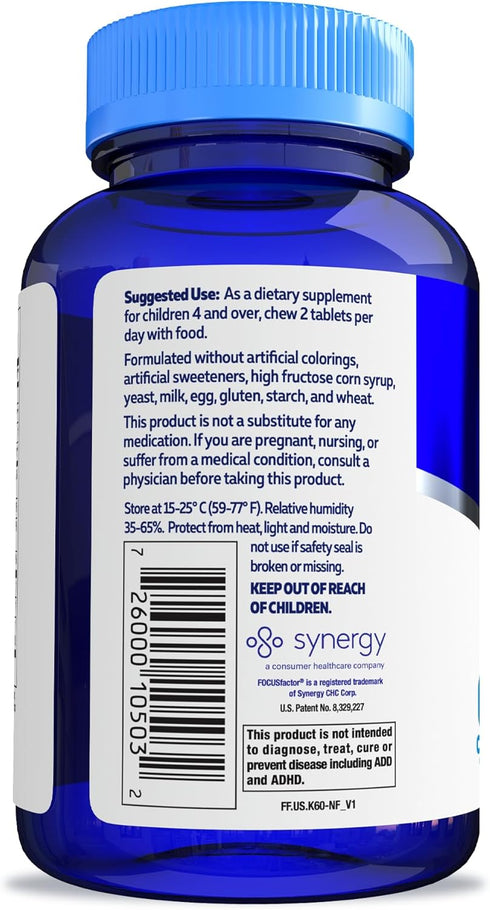 Focus Factor Kids Complete Daily Chewable Vitamins: Multivitamin & Neuro Nutrient (Brain Function) w/Vitamin B12, C, D3-60 Count...