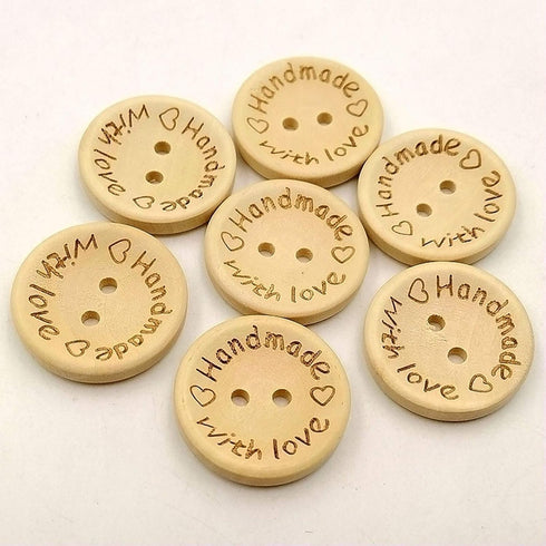 50Pcs Buttons Round 2 Holes Handmade with Love Letter Wooden Button DIY Sewing Decor - 15mm, Sewing Buttons...