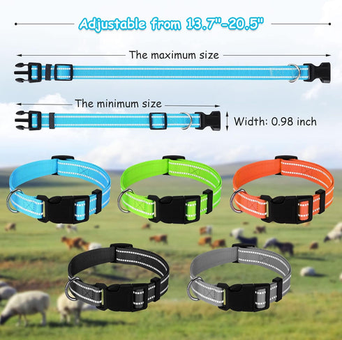 5 Pack Reflective Goat Collars with Bells, Cow Horse Sheep Grazing Copper Bells and Adjustable Nylon Collar Set Pet Anti-Lost Loud Bronze Bell for...