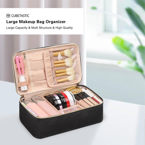 CUBETASTIC Makeup Bag, Travel Make Up Train Case, Large Capacity Cosmetic Organizer Bags with Dividers, Portable Skincare Bag for Women Waterproof...