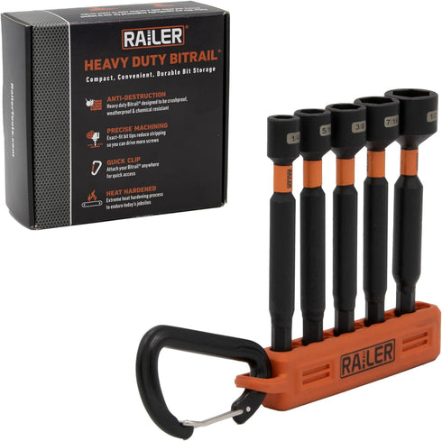 Railer Nut Driver Set - Premium 4 Inch 5-Piece Nutsetter Bit Set With A Storage Bit Holder & Carabiner...