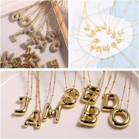 Bubble Initial Necklace for Women 18K Gold Plated Cubic Zirconia Balloon Letter Alphabet Personalized Name Pendant Necklaces Jewelry Gifts...