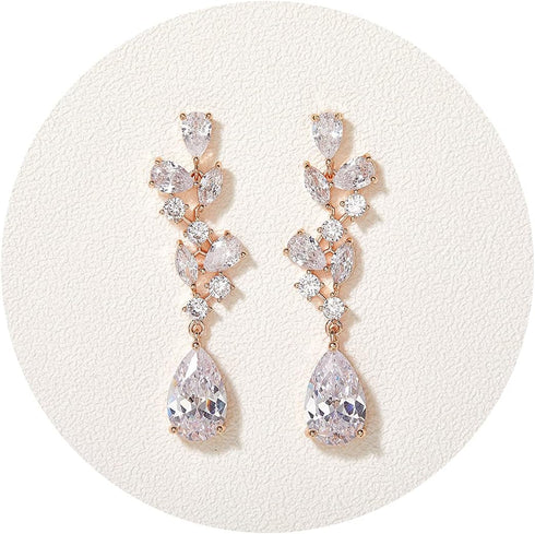 SWEEETV Bridal Wedding Earrings for Brides Bridesmaides-Marquise Teardrop Earrings for Women, Cubic Zirconia Drop and Dangle Earrings for Prom or ...