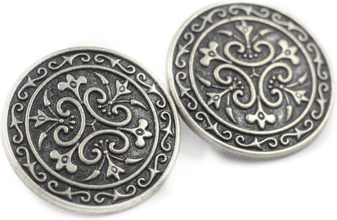 Bezelry 12 Pieces Celtic Flowers Metal Shank Buttons. 23mm (7/8 inch) (Antique Silver)...