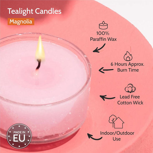 HYOOLA Scented Tealight Candles - Clear Cup - Magnolia Tealight Candles Scented - 6 Hour Burn Time - 15 Pack - European Made...