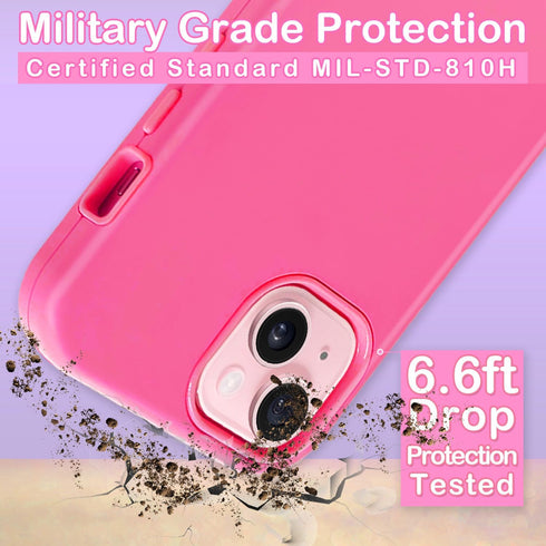 Coolwee Full Body Protective Hybrid 3 Layers Rugged for iPhone 15 Hot Pink Case - 6.1 inch, Heavy Duty Shockproof for Girls with Camera & Screen P...