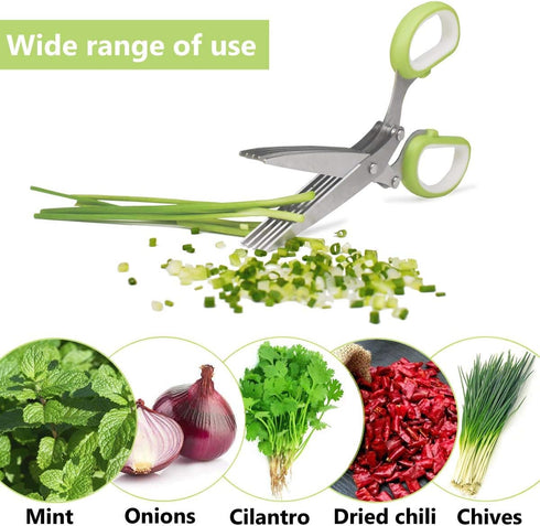 Herb Cutter Scissors 5 Blade Scissors Kitchen Multipurpose Cutting Shear with 5 Stainless Steel Blades & Safety Cover & Cleaning Comb Cilantro Sci...