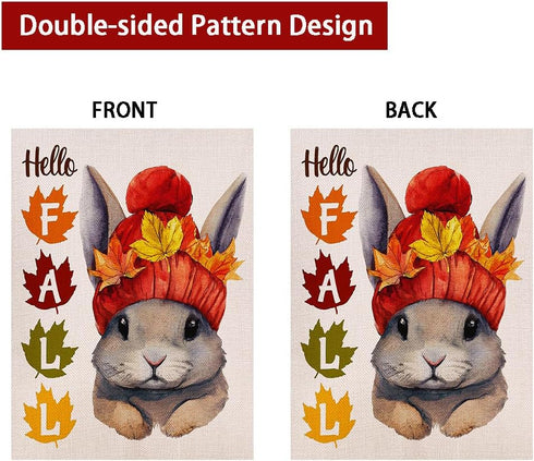 Hello Fall Rabbit Garden Flag 12.5x18 Inch Double Sided, Seasonal Autumn Bunny Maple Leaves Yard Outdoor Decoration...